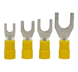 Kit de Terminal Elétrico Forquilha Pré-Isolado Amarelo 5,3 mm para Cabos de 6 mm² 100 Peças Wurth